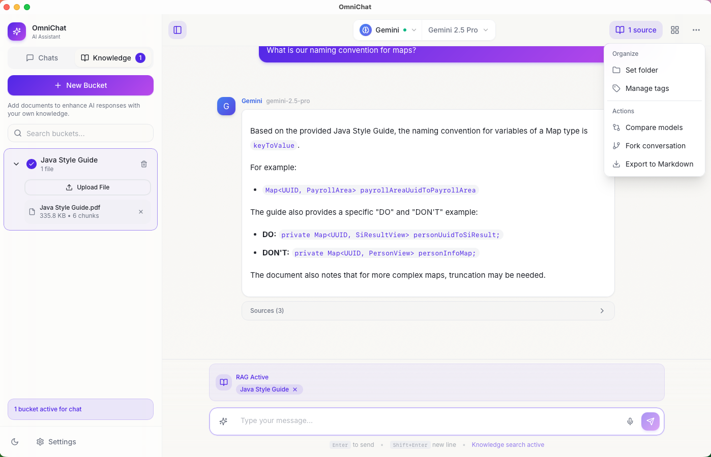 OmniChat main interface with conversation view