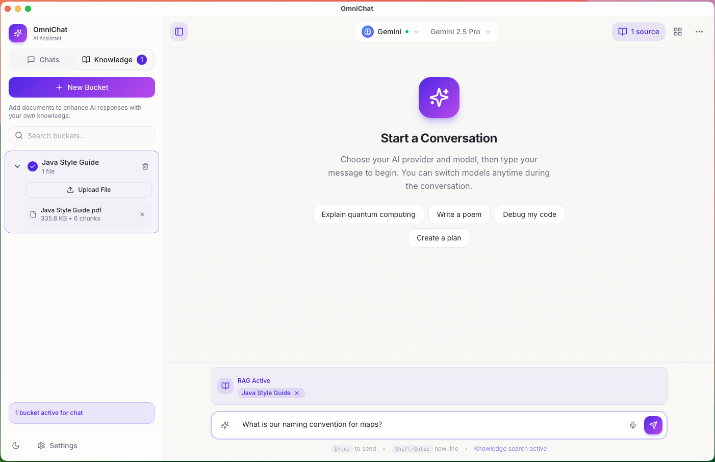 OmniChat RAG knowledge base feature